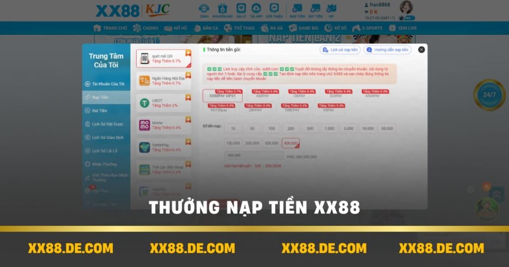 Thưởng nạp tiền xx88